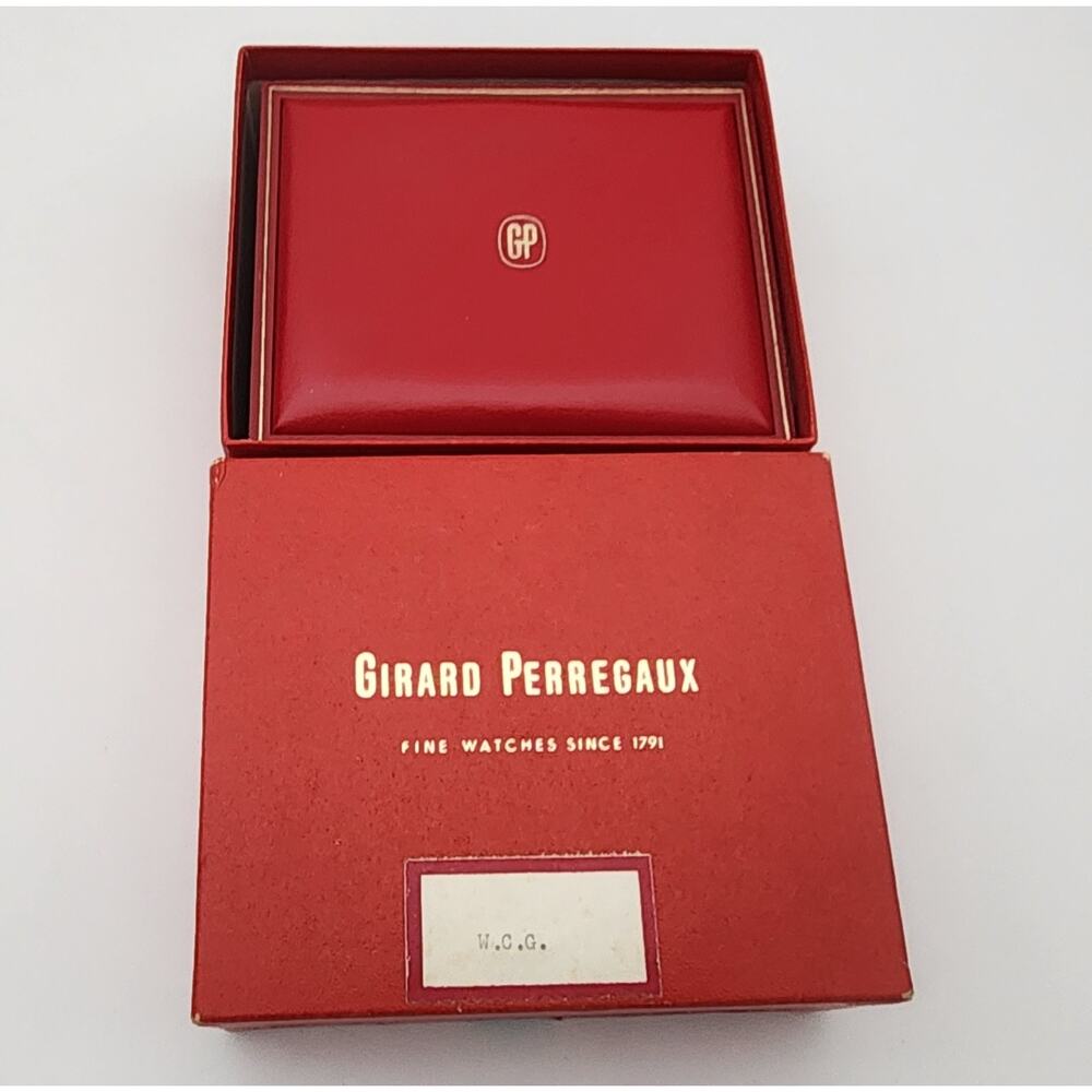 Vtg 1960s Girard-Perregaux Red Gold Presentation Clamshell Watch Box & Documents - Picture 6 of 16